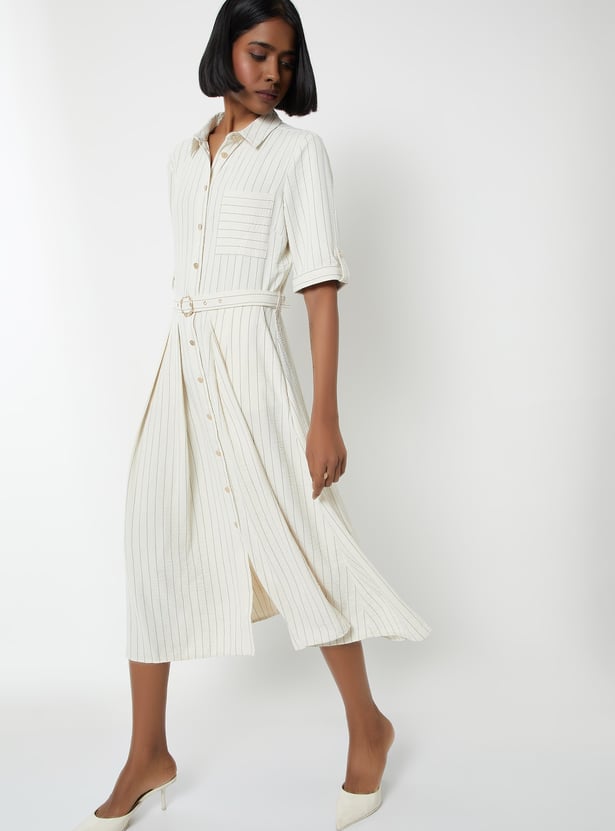 Kalki x Max Women Striped Midi Belted Dress