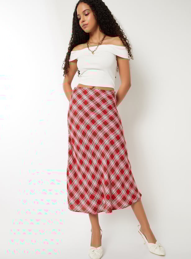 Buy Women Checked Midi Skirt Online at just Rs. 999.0
