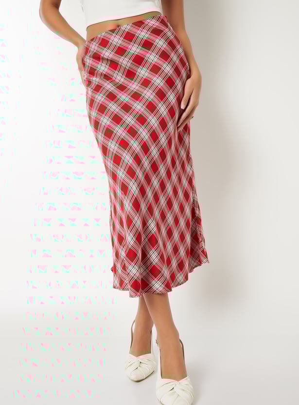 Women Checked Midi Skirt