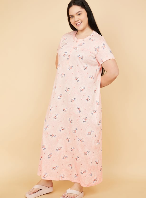 Women Floral Print Maxi Night Gown
