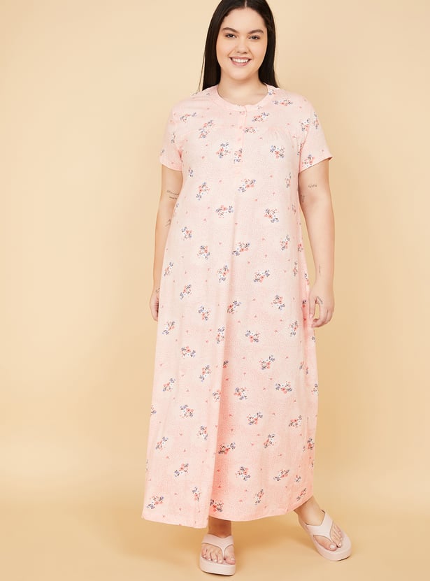 Women Floral Print Maxi Night Gown