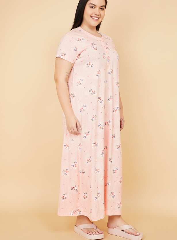 Women Floral Print Maxi Night Gown