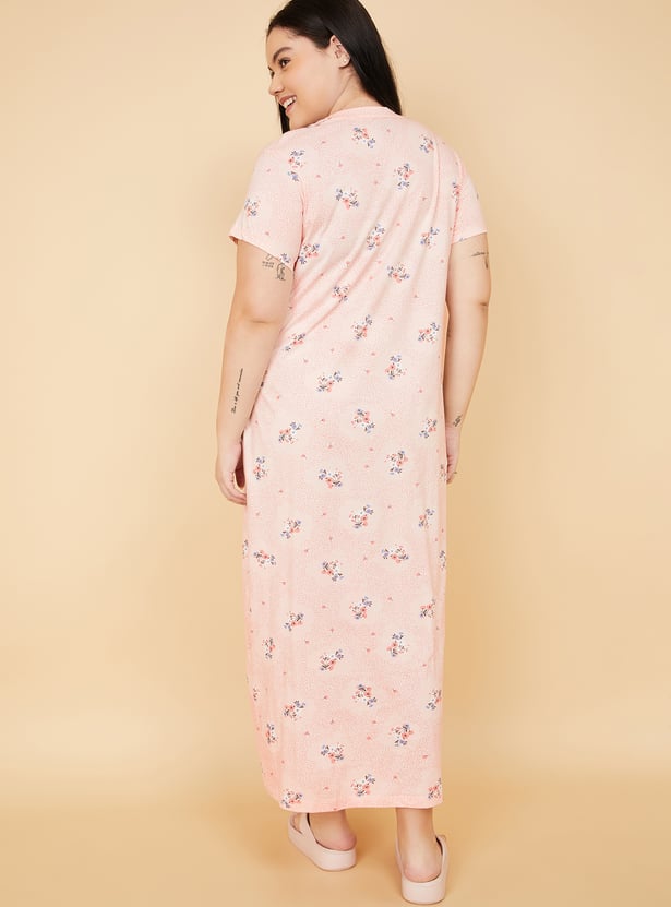 Women Floral Print Maxi Night Gown