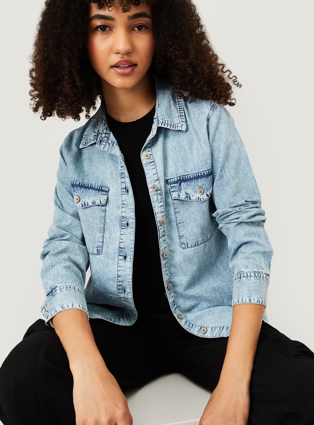 Women Washed Regular Fit Denim Shirt