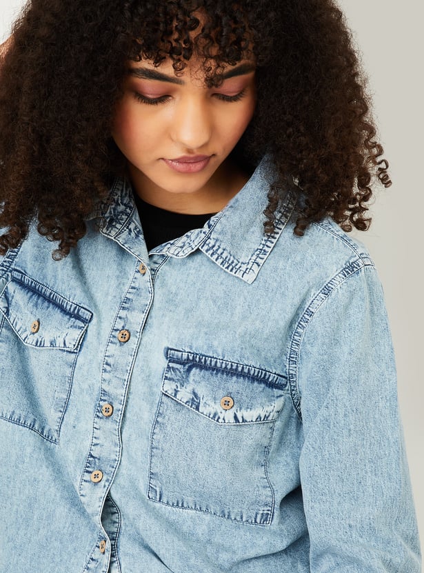 Women Washed Regular Fit Denim Shirt