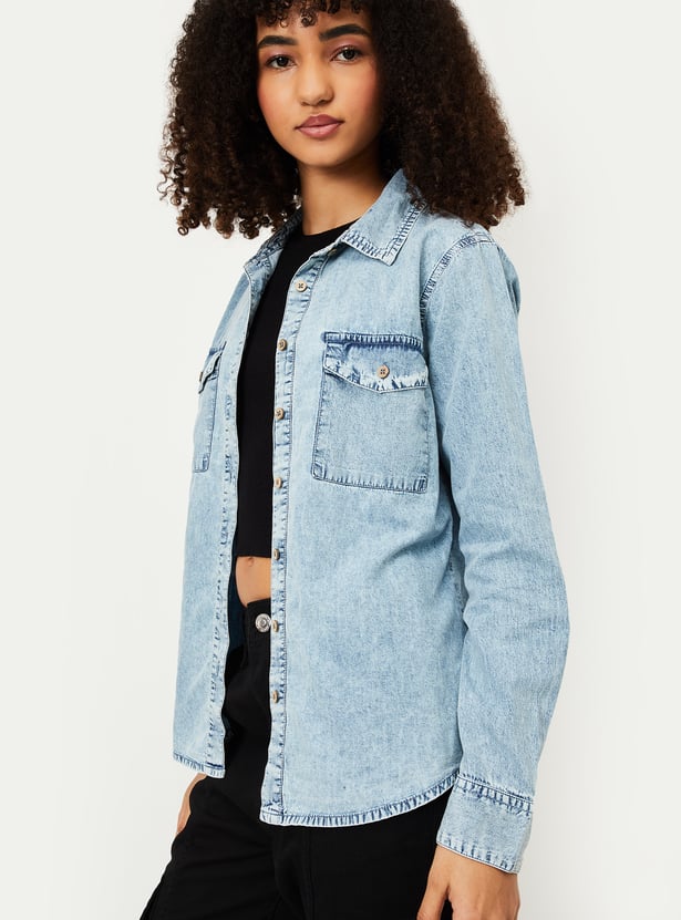 Women Washed Regular Fit Denim Shirt