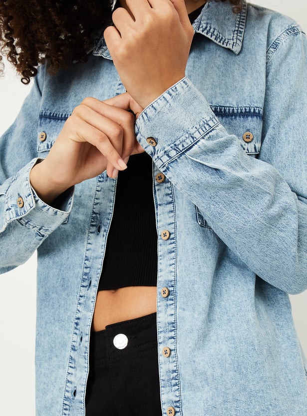 Women Washed Regular Fit Denim Shirt