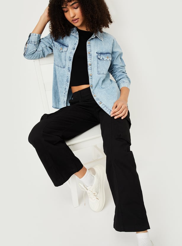 Women Washed Regular Fit Denim Shirt