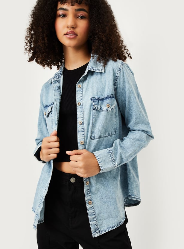 Women Washed Regular Fit Denim Shirt