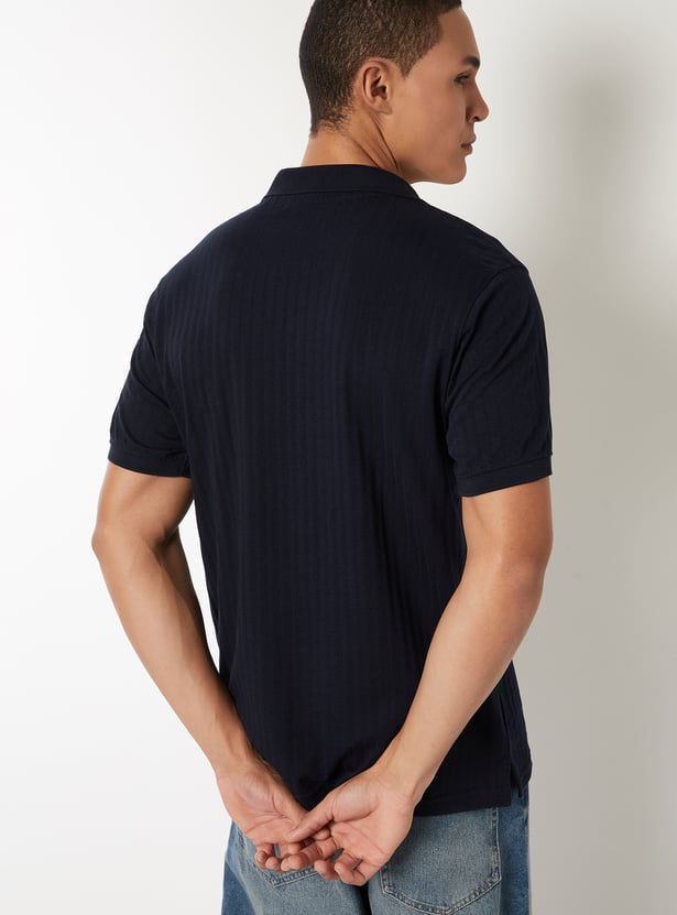 Men Textured Regular Fit Polo T-shirt