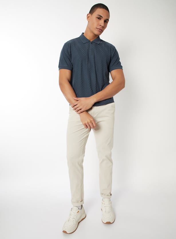 Men Textured Regular Fit Polo T-shirt