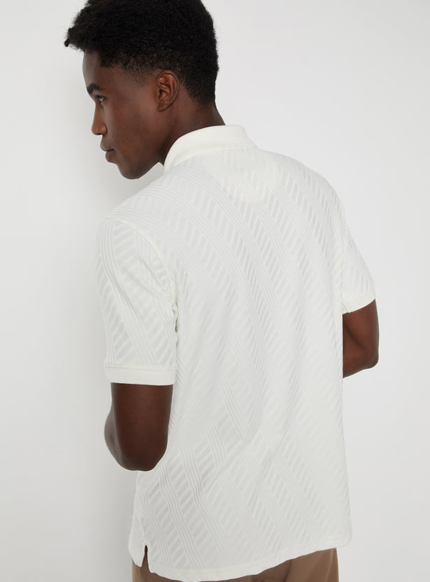 Buy Men Textured Regular Fit Polo T-shirt Online at just Rs. 799.0