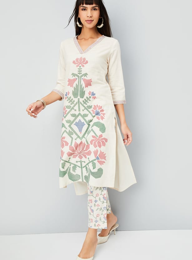 Women Floral Print Straight Kurta Set