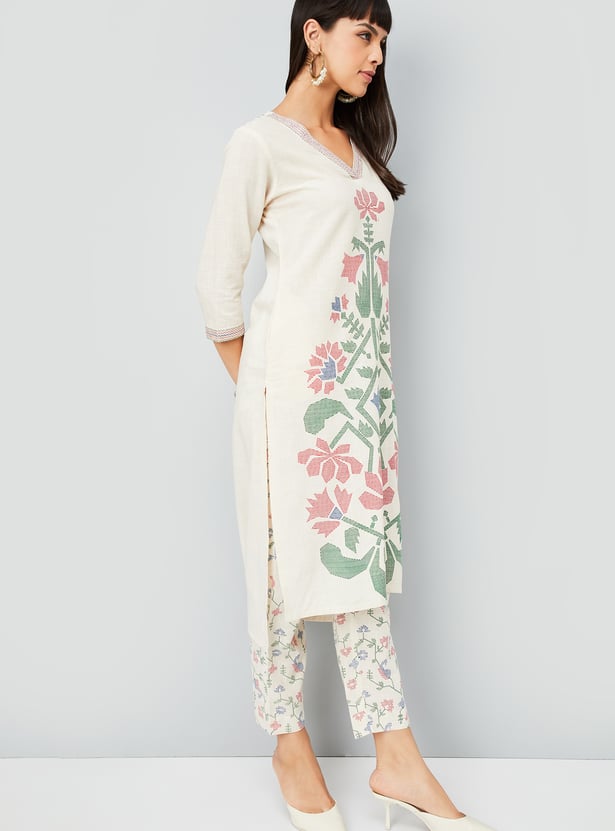 Women Floral Print Straight Kurta Set