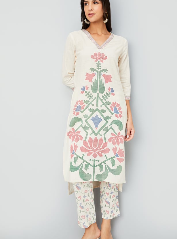 Women Floral Print Straight Kurta Set