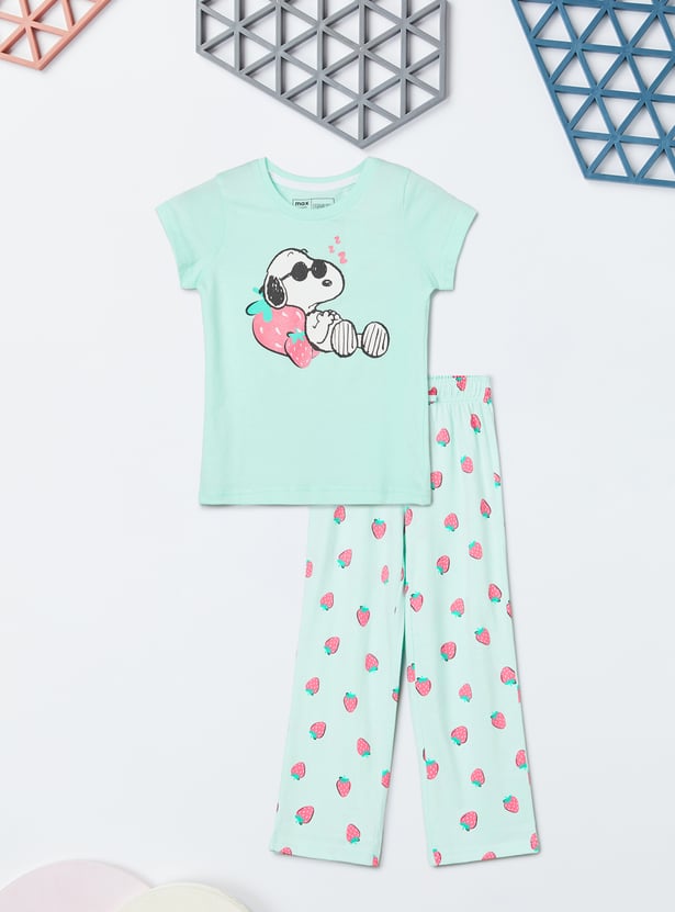 Girls Snoopy Print Sleepwear Set