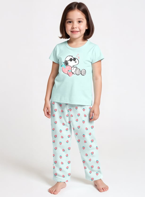 Girls Snoopy Print Sleepwear Set