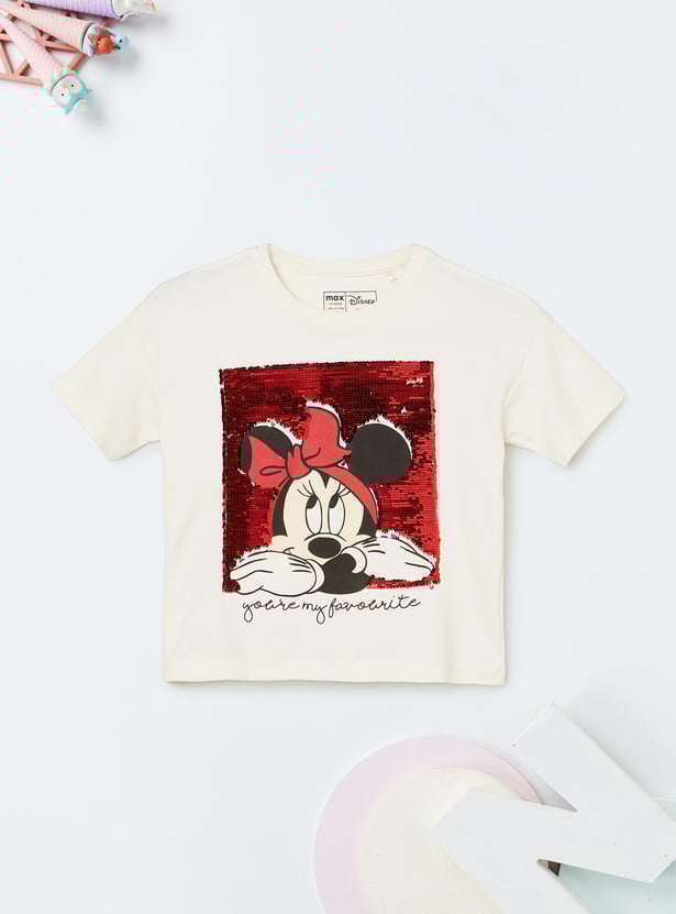 ♡minnie♡ Buy Girls Sequins Minnie Mouse Oversized T-shirt Online at just Rs