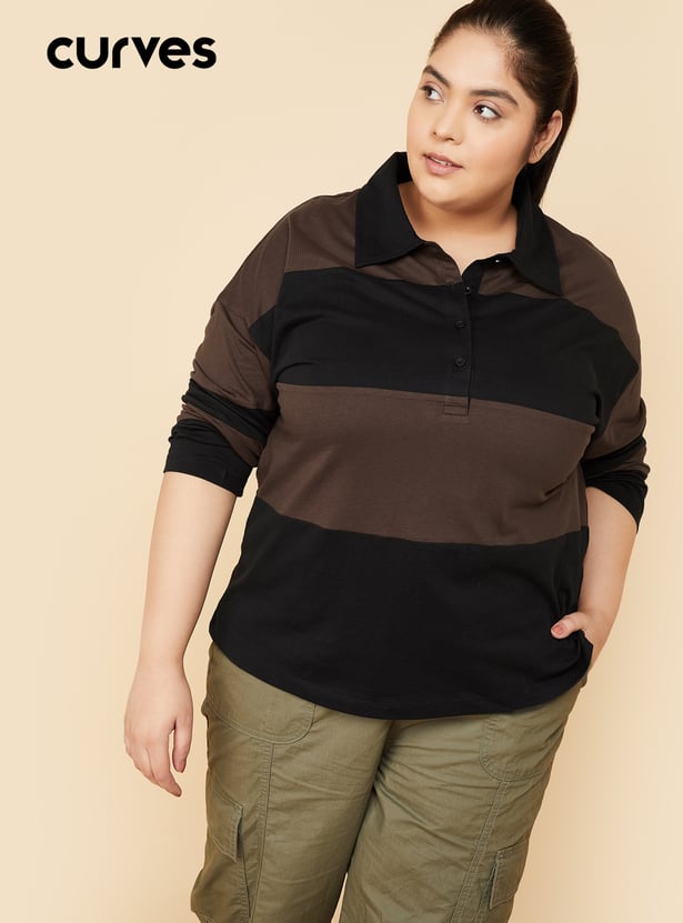 Women Striped Sports Polo T-shirt