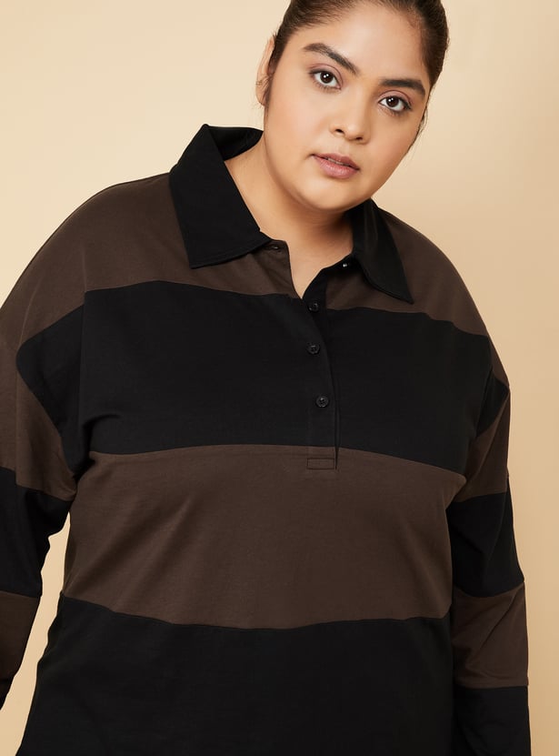 Women Striped Sports Polo T-shirt