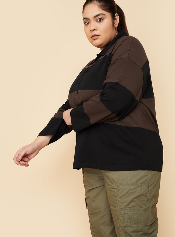 Women Striped Sports Polo T-shirt