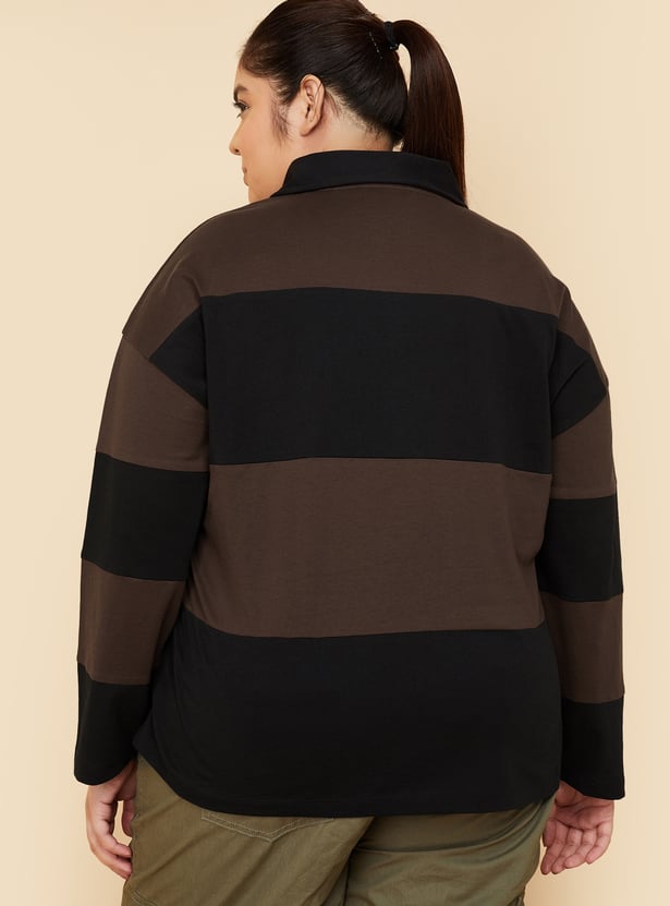 Women Striped Sports Polo T-shirt