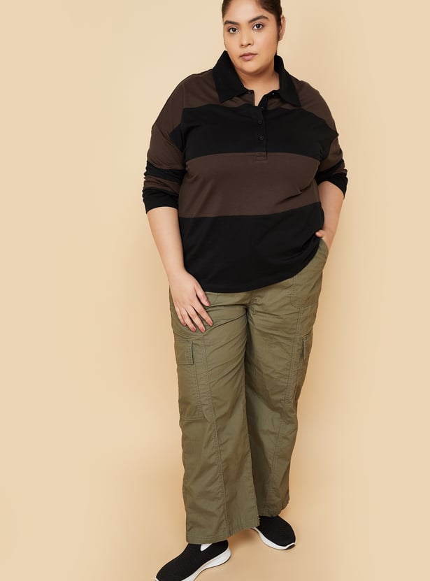 Women Striped Sports Polo T-shirt