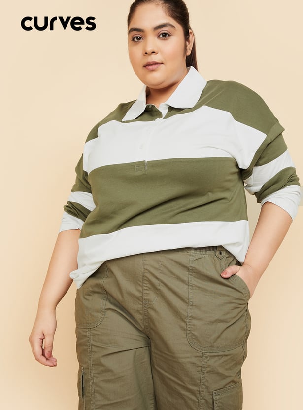 Women Striped Sports Polo T-shirt