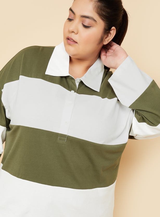 Women Striped Sports Polo T-shirt