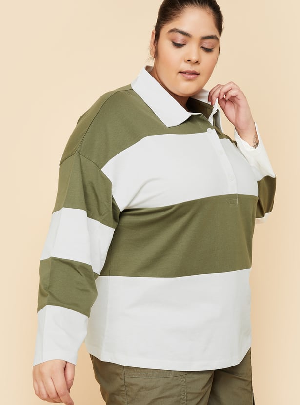 Women Striped Sports Polo T-shirt