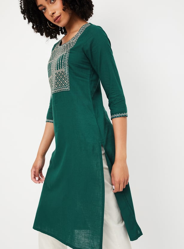 Women Embroidered Straight Kurta