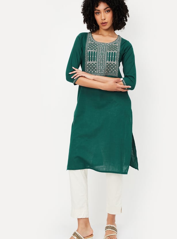 Women Embroidered Straight Kurta
