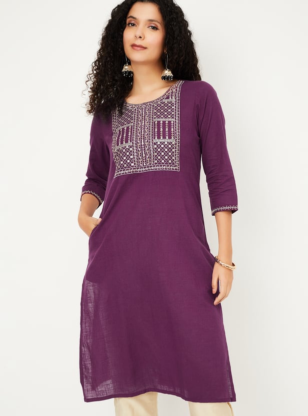 Women Embroidered Straight Kurta