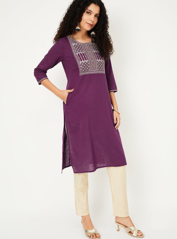 Women Embroidered Straight Kurta