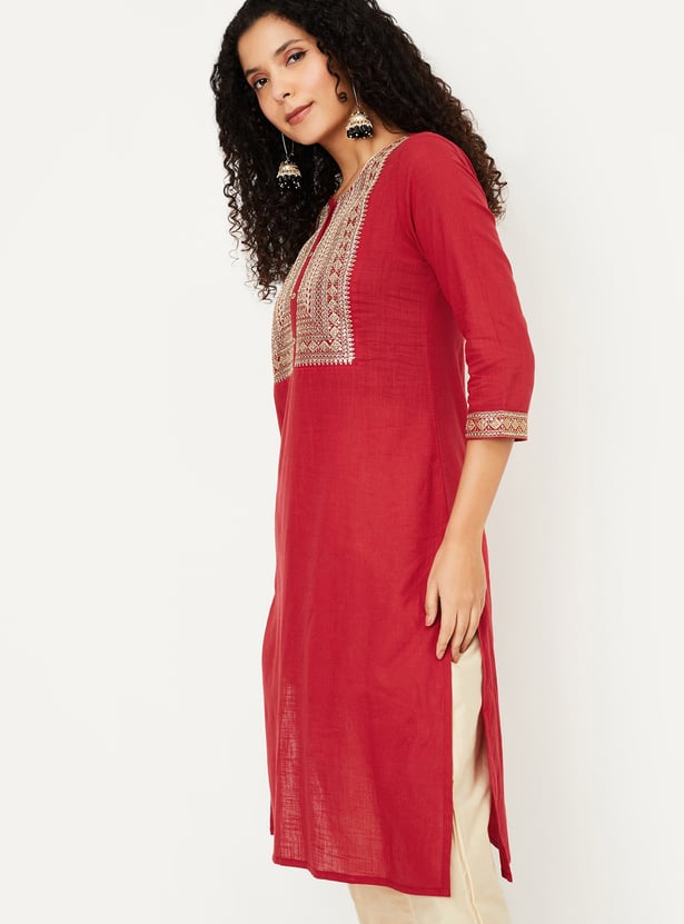 Women Embroidered Straight Kurta
