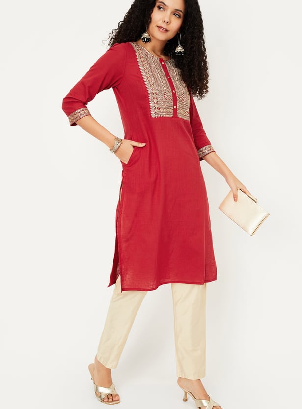 Women Embroidered Straight Kurta