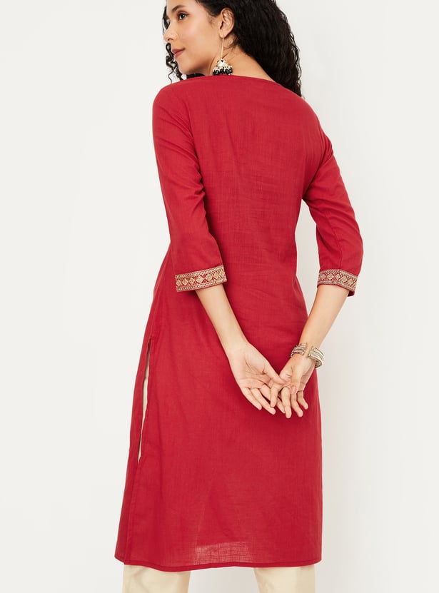 Women Embroidered Straight Kurta