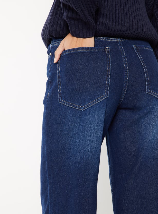 Women Washed High Rise Wide Leg Jeans