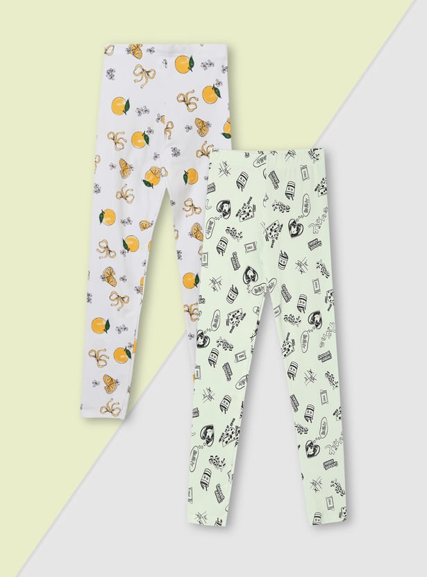 Girls Printed Leggings - Pack of 2