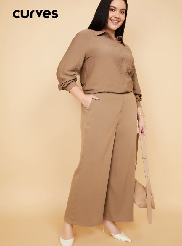 Women Textured Wide Leg Trousers
