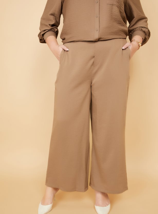 Women Textured Wide Leg Trousers