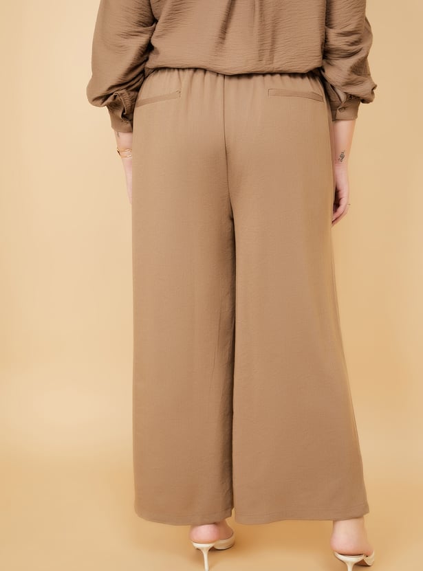 Women Textured Wide Leg Trousers