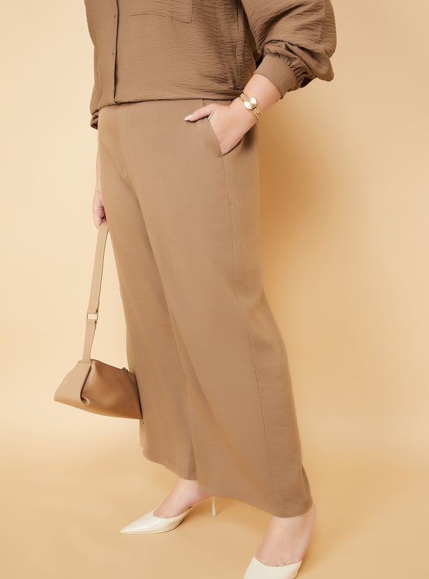 Women Textured Wide Leg Trousers