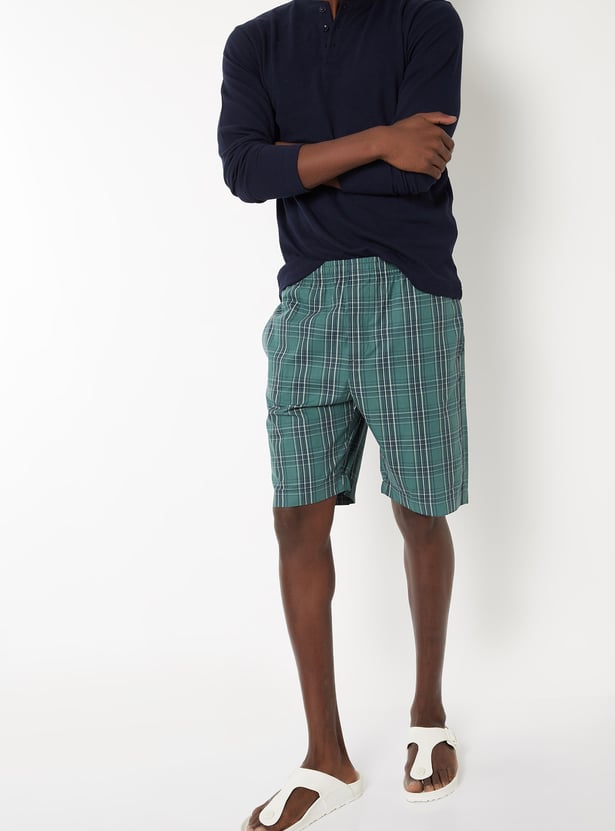 Men Checked Loungewear Shorts