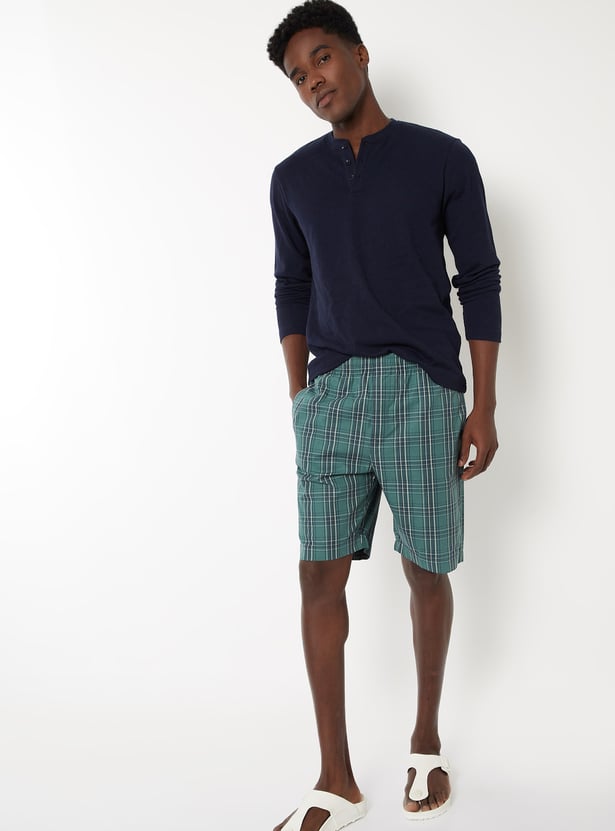 Men Checked Loungewear Shorts