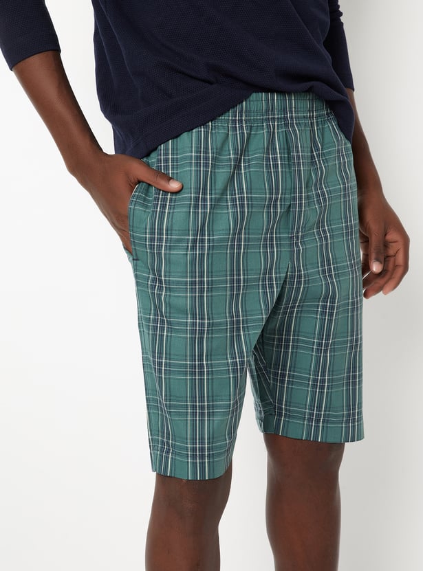 Men Checked Loungewear Shorts