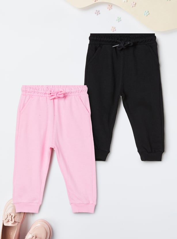 Girls Solid Joggers - Pack of 2