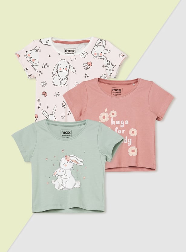 Girls Printed T-shirts - Pack of 3