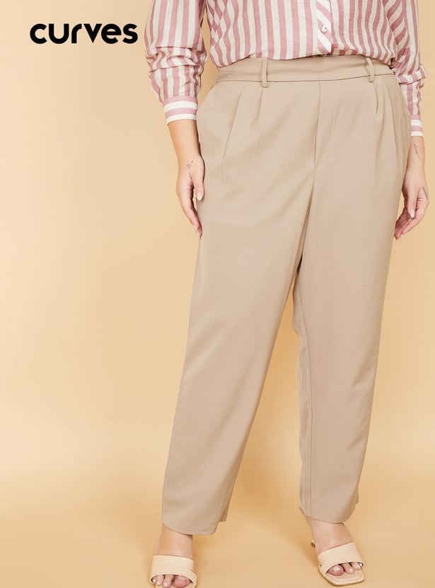 Women Textured Straight Fit Trousers