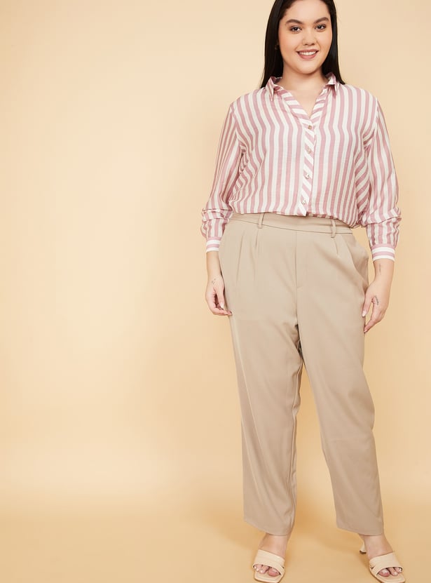 Women Textured Straight Fit Trousers